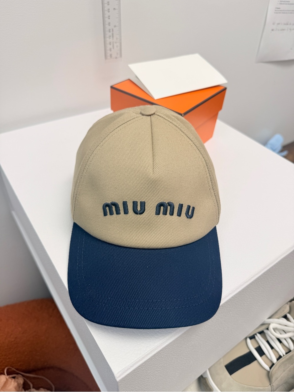 Miu Miu Beige Navy Logo Baseball Cap – New